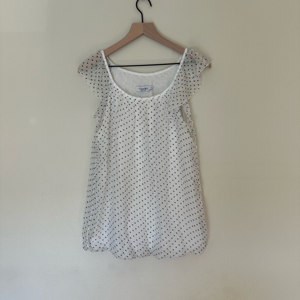 LUISA RICCI Retro Polka Dot Print Silk Layered Flutter Sleeve‎ Blouse Women's M